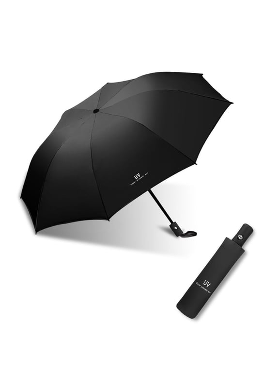 Travel Umbrella, Windproof Compact Umbrella, 8-Rib Folding Umbrella, Automatic Umbrella for Rain and Sun, Durable Auto Open Wind Resistant Umbrella, Black