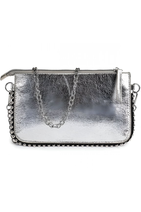 Women'S Party Bag Chain Clutch Purse Glitter Beaded Evening Shoulder Bag Wedding Cocktail Handbags - Silver