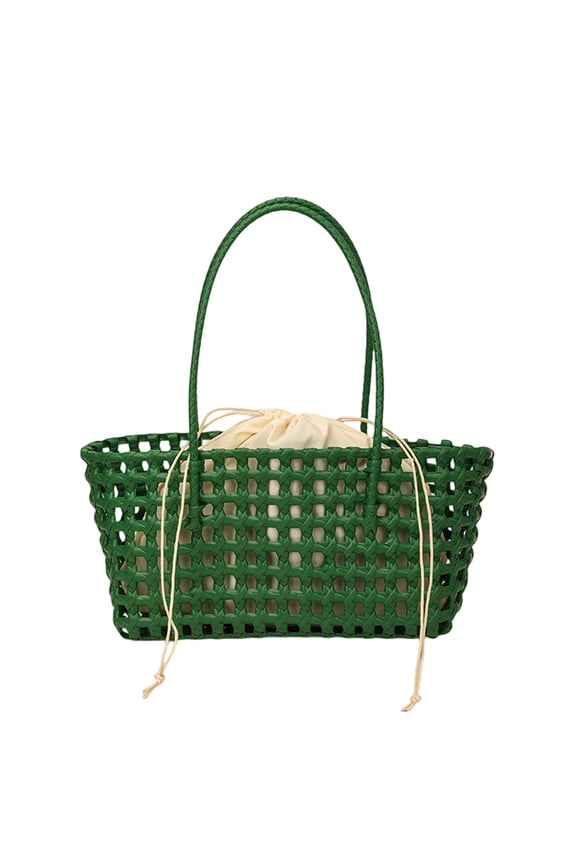 Women Summmer Beach Bag Large Capacity Designer Handbag Breathable Handmade Woven Rattan Bag Lightweight for Daily Office Work Outing Social Occasions (Dark Green)