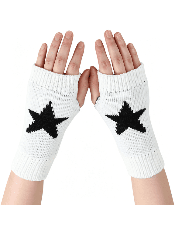 Women's Therian Star Fingerless Gloves Wrist Length Knitted Mitten for Y2K Emo Grunge Punk Goth Accessories therian gloves