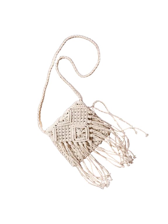 Womens Macrame Crochet Fringe Crossbody Bag Purse white crossbody purse White