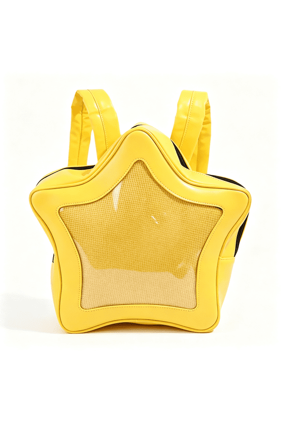 Yellow Star Kawaii Backpack Pu Leather Ita Bag Backpack Y2K Shoulder Bag Aesthetic Cute Backpack, Backpack Cute (Yellow)