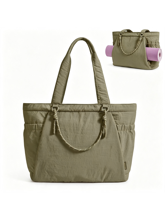 Yoga Pilates Tote Bag for Women with Knotted Handle, Gym Bag | 23L Lightweight & Waterproof Shoulder Sling Bag, Gym Bag with Yoga Mat Holder, for 15.6'' Laptop, Ideal for Work Travel