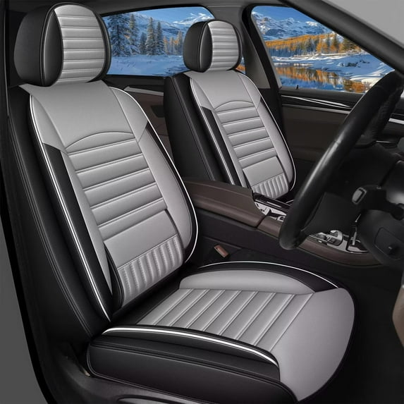 DIKSOAKR 2 Front Car Seat Cover Fit for Hyundai Santa Fe 2007-2025: Faux Leather Seat Cushion with Lumbar Support Waterproof Seat Protector Compatible Airbag (Black&Gray)-First Row 2 Seats