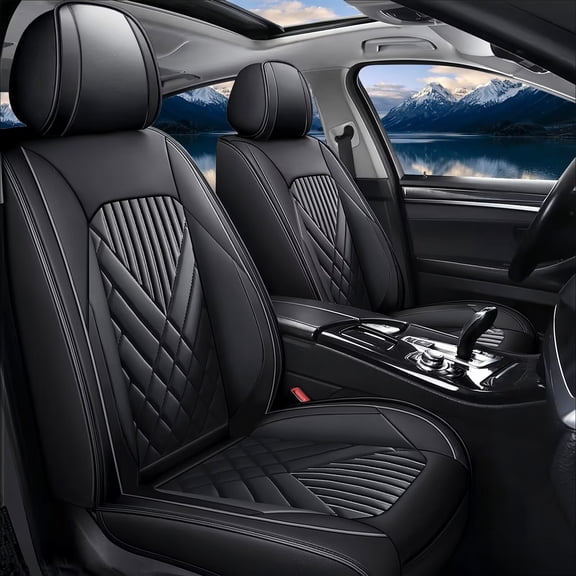 AOMSAZTO 2 Front Car Seat Covers for Chevy/Chevrolet Bolt/Bolt EUV 2017-2024 2025 Leather Waterproof Protectors Automotive Seat Cushion(2 Front Seat,Black)