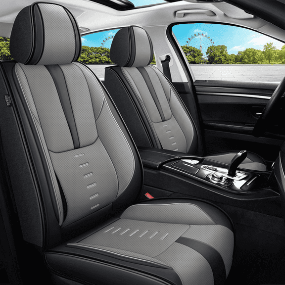 DIKSOAKR 2 Front Car Seat Covers Fit for Chevrolet Chevy Bolt 2016-2025 Faux Leather Seat Cushion with Airbag Compatible Automotive Interior Accessories (Black&Gray)