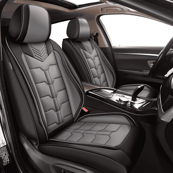 DIKSOAKR 2 Front Car Seat Covers Fit for Chevrolet Chevy Bolt 2016-2025 Faux Leather Seat Cushion with Lumbar Support Airbag Compatible Automotive Interior Accessories (Black&Gray)