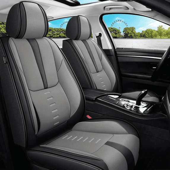 DIKSOAKR 2 Front Car Seat Covers Fit for Chevrolet Chevy Equinox 2007-2025 Faux Leather Seat Cushion with Airbag Compatible Automotive Interior Accessories (Black&Gray)