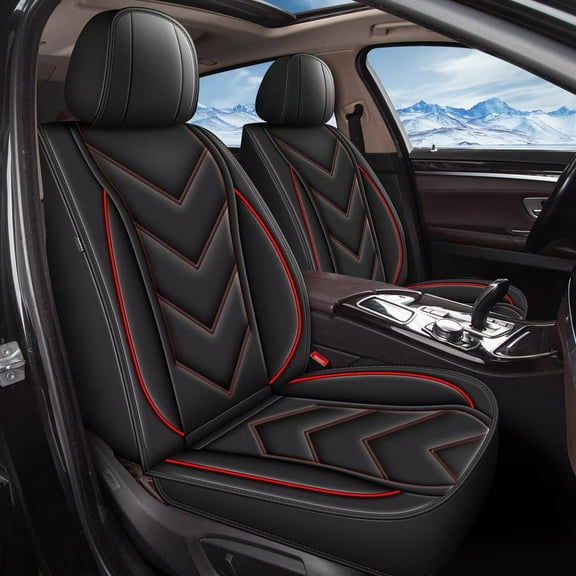 DIKSOAKR 2 Front Car Seat Covers Fit for Ford Edge 2007-2025 | Faux Leather, Waterproof, Automotive Seat Cover with Airbag Compatibility (2 Seat, Red Line)