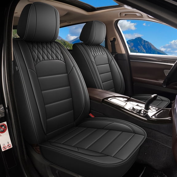 DIKSOAKR 2 Front Car Seat Covers Fit for Honda Civic 2003-2015 Faux Leather Automotive Seat Covers Waterproof Car Seat Cushion Protector Compatible with Airbag(2 Seats, Black)