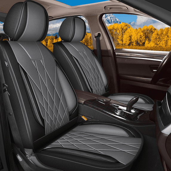 DIKSOAKR 2 Front Car Seat Covers Fit for Infiniti QX30 2017-2019 Faux Leather Front Seat Cushion with Airbag Compatible Automotive Interior Accessories (Black&Gray)