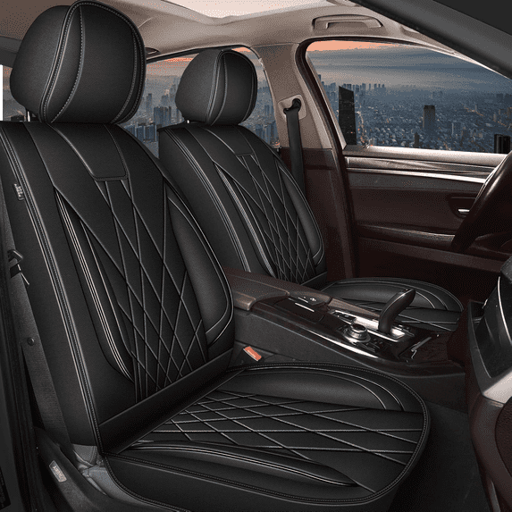 DIKSOAKR 2 Front Car Seat Covers Fit for Jeep Compass 2012-2025 Faux Leather Front Seat Cushion with Airbag Compatible Automotive Interior Accessories (Black)