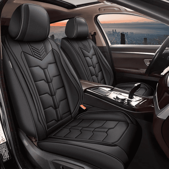 DIKSOAKR 2 Front Car Seat Covers Fit for Jeep Renegade 2015-2024 Faux Leather Seat Cushion with Lumbar Support Airbag Compatible Automotive Interior Accessories (Black)