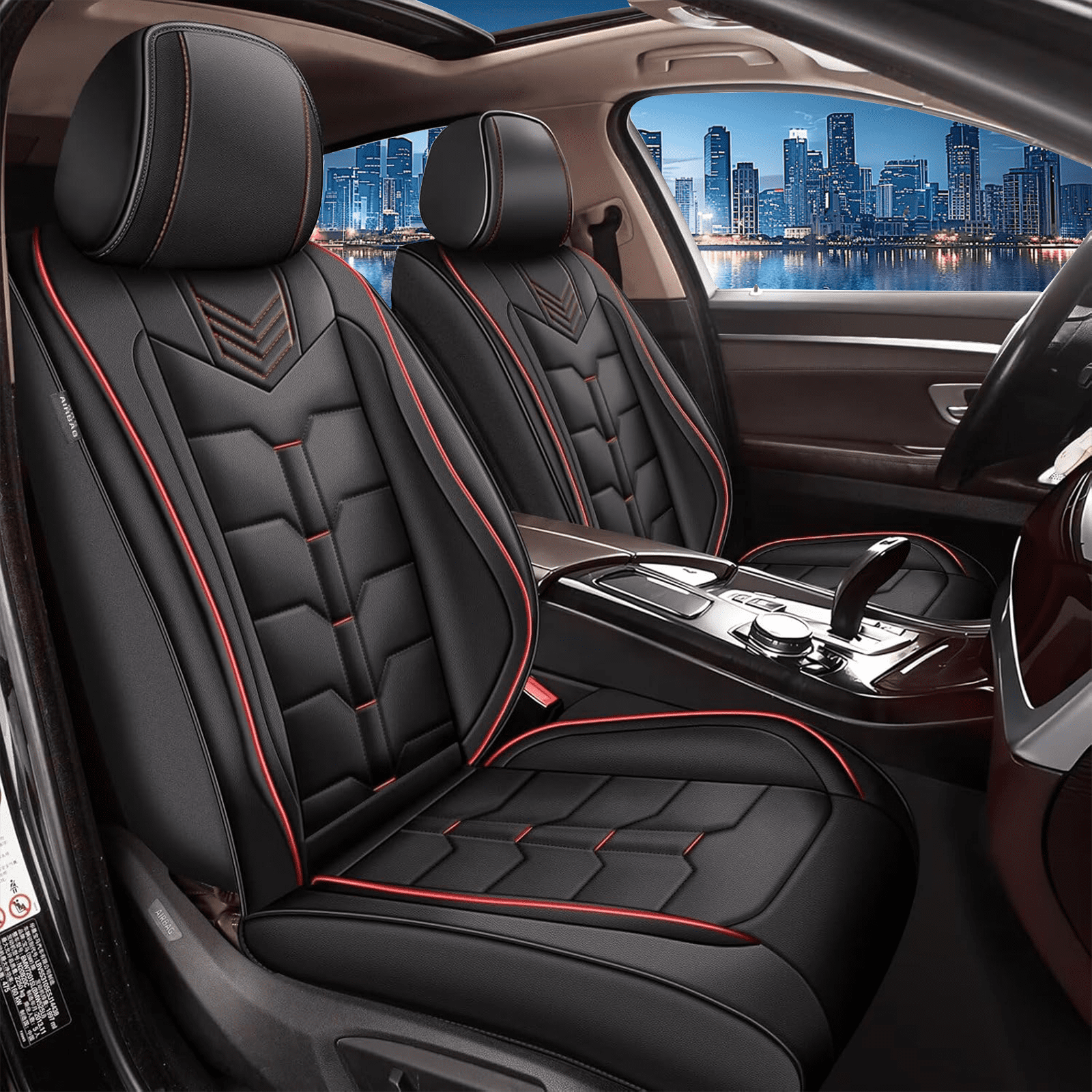 DIKSOAKR 2 Front Car Seat Covers Fit for Toyota RAV4 2007-2025 Faux Leather Seat Cushion with Lumbar Support Airbag Compatible Automotive Interior Accessories (RED)