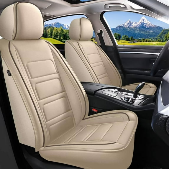 DIKSOAKR 2 Front Car Seat Covers Fit for Toyota RAV4 2013-2025 Seat Covers Waterproof Leather Automotive Seat Cushion Protector Compatible Airbag(Beige,2 Seats)