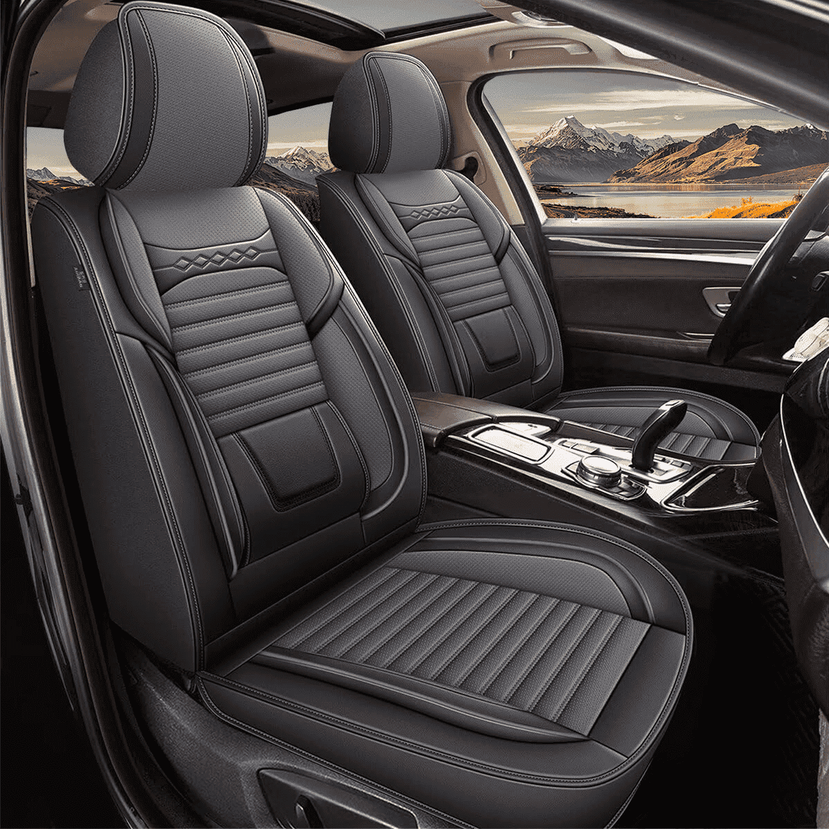 DIKSOAKR 2 Front Car Seat Covers for Ford F-150 2009-2024 2025 Faux Leather Seat Covers Breathble Waterproof Automotive Seat Cushion (2 Seat, Black&Grey)