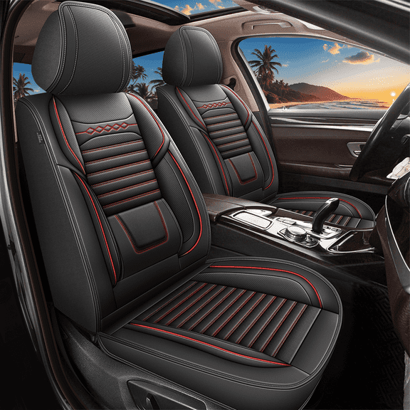 DIKSOAKR 2 Front Car Seat Covers for Ford Maverick 2022-2024 2025 Faux Leather Seat Covers Breathble Waterproof Automotive Seat Cushion (2 Seat, Redline)