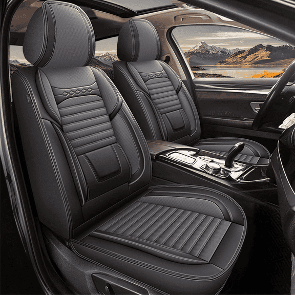 DIKSOAKR 2 Front Car Seat Covers for Hyundai Azera 2006-2017 Faux Leather Seat Covers Breathble Waterproof Automotive Seat Cushion (2 Seat, Black&Grey)