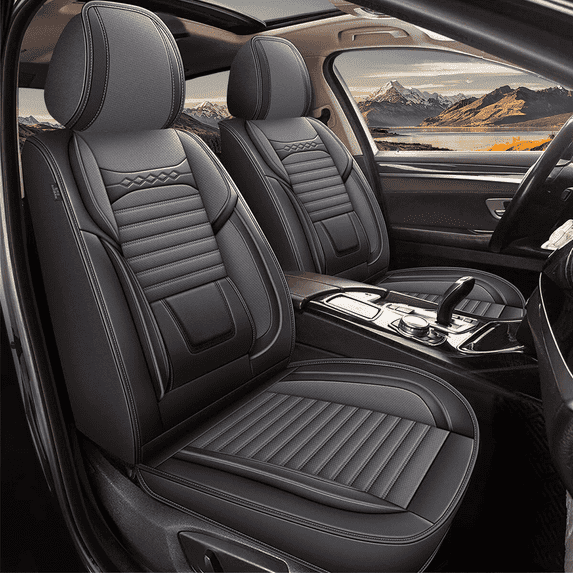 DIKSOAKR 2 Front Car Seat Covers for Hyundai Santa Fe 2007-2024 2025 Faux Leather Seat Covers Breathble Waterproof Automotive Seat Cushion (2 Seat, Black&Grey)