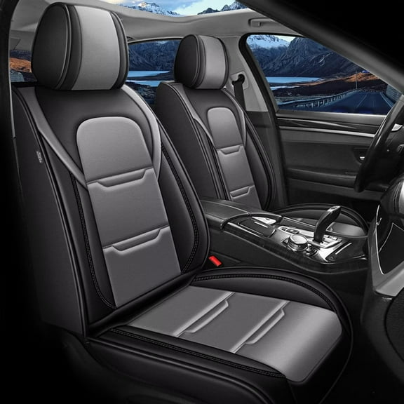 AOMSAZTO 2 Front Car Seat Covers for Mitsubishi Eclipse Cross 2018-2024 2025 Faux Leather Waterproof Seat Covers Automotive Seat Protectors Cushions(2 Front Seat,Black&Grey)