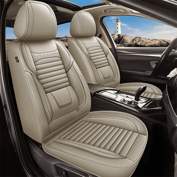 DIKSOAKR 2 Front Car Seat Covers for Acura ILX 2013-2019 Leather Seat Covers Breathble Waterproof Automotive Seat Cushion (2 Seat, Beige)