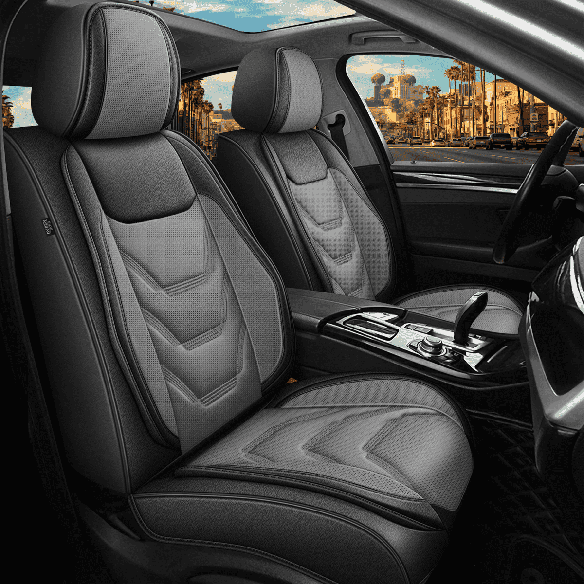 DIKSOAKR 2 Front Seat Car Seat Covers Fit for Buick LaCrosse 2008-2019: Auto Interior Accessories, Waterproof Faux Leather Vehical Car Seat Cushions Cover（Black&Gray,2 PCS Front Only）