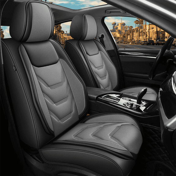 DIKSOAKR 2 Front Seat Car Seat Covers Fit for Mazda CX-5 2013-2025: Auto Interior Accessories, Waterproof Faux Leather Vehical Car Seat Cushions Cover(Black&Gray,2 PCS Front Only)