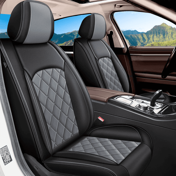 AOMSAZTO 2 Front Seat Cover Fit for Chevy Silverado 2007-2025 | Faux Leather Seat Covers Waterproof Car Seat Covers Protector | Compatible with Airbag & Easy to Install (2 Seats, Black&Gray)