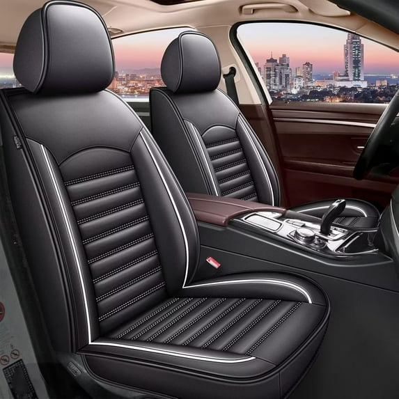 AOMSAZTO 2 Front Seat Cover Fit for Toyota RAV4 2013-2025 | Faux Leather Seat Covers Waterproof Car Seat Covers Protector | Compatible with Airbag & Easy to Install (2 Seats, White Line)