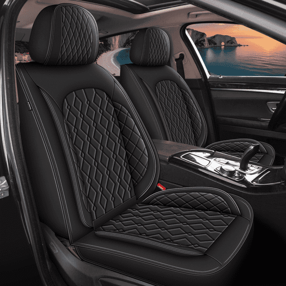 DIKSOAKR 2 PCS Front Car Seat Covers for Honda Pilot 2005-2016 Leather Seat Covers Waterproof Automotive Seat Cushion Protectors (2 Seat, Black)