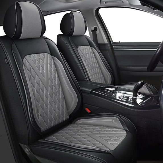 DIKSOAKR 2PCS Front Car Seat Covers Fit for Buick Encore GX 2020-2024 2025 Faux Leather Seat Covers Waterproof Anti-Slip Automotive Seat Cushion(Black&Grey)-Only 2 Front Seat Covers