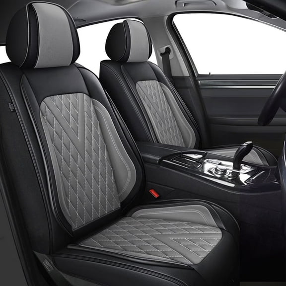 DIKSOAKR 2PCS Front Car Seat Covers Fit for Hyundai Venue 2020-2024 2025 Faux Leather Seat Covers Waterproof Anti-Slip Automotive Seat Cushion(Black&Grey)-Only 2 Front Seat Covers