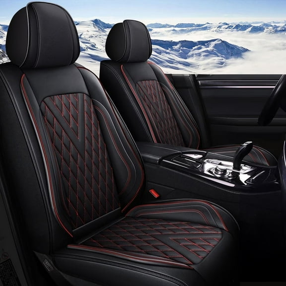 DIKSOAKR 2PCS Front Car Seat Covers Fit for Volkswagen VW Taos 2022-2024 2025 Faux Leather Seat Covers Waterproof Anti-Slip Automotive Seat Cushion(Red Line)-Only 2 Front Seat Covers