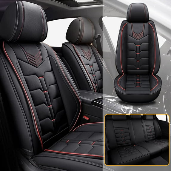 AOMSAZTO Car 5-Seat Covers Front & Rear Full Set Faux Leather Seat Cushion Protector Waterproof For Jeep Liberty 2002-2012