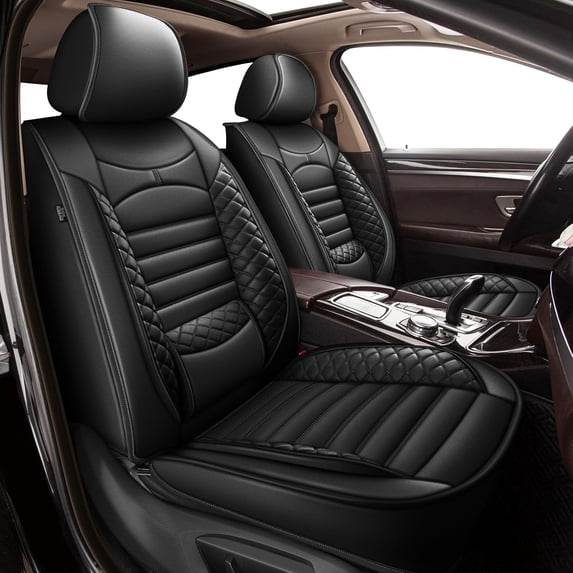 AOMSAZTO Car Seat Cover,Full Set Waterproof Premium Leather Seat Protector,Luxury Automotive Interior Accessories Airbags Compatible,Universal Fit Most Sedan SUVs Trucks(Black,2 Row 5 Seats)