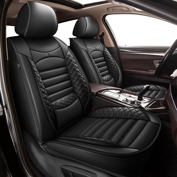 AOMSAZTO Car Seat Cover,Full Set Waterproof Premium Leather Seat Protector,Luxury Automotive Interior Accessories Airbags Compatible,Universal Fit Most Sedan SUVs Trucks(Black,2 Row 5 Seats)