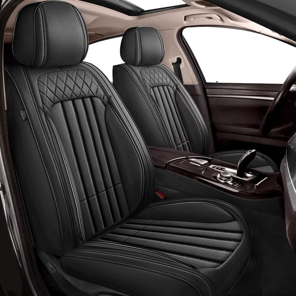 AOMSAZTO Car Seat Cover,Full Set Waterproof Premium Leather Seat Protector,Luxury Automotive Interior Accessories Airbags Compatible,Universal Fit Most Sedan SUVs Trucks(Black,2 Row 5 Seats)