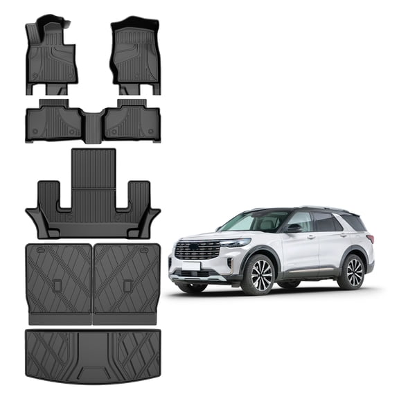 DIKSOAKR Fit for Ford Explorer 6&7 Seats 2020-2025 Floor Mats & Cargo Liner & Backrest Mat Full Set TPE All Weather Protection Car Accessories