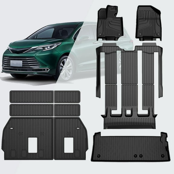 DIKSOAKR Car Floor Mats & Cargo Liner & Backrest Mat for Toyota Sienna 2021-2024 (Only for 7 Seat without Spare Tire) All-Weather TPE Custom Fit Car Accessories for Toyota Sienna
