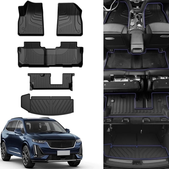 AOMSAZTO Car Floor Mats & Cargo Liner TPE Rear Trunk Mat Set For Cadillac XT6 2020-2026 All Weather Liners Protection