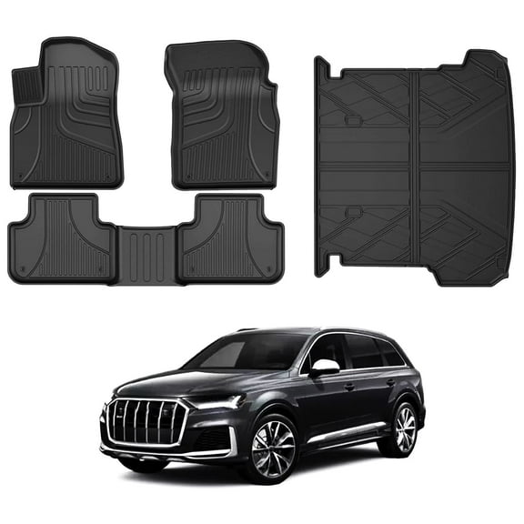 DIKSOAKR Car Floor Mats & Cargo Liner TPE Rear Trunk Mat Set for Audi Q7/SQ7 2018-2024 All Weather Liners Protection
