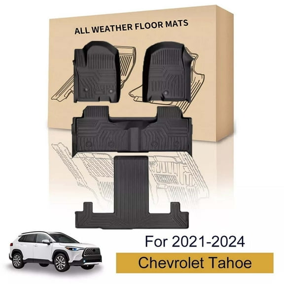 AOMSAZTO Floor Mats for Chevy Tahoe 2021-2024 - All Weather Automotive Floor Mats - 1st & 2nd Row Full Set Rubber Floor Liners for Chevrolet Tahoe Car Floor Liners,Black