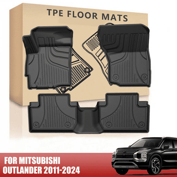 AOMSAZTO Floor Mats for Mitsubishi Outlander 2011-2024- All Weather Automotive Floor Mats - 1st & 2nd Row Full Set Rubber Floor Liners for Mitsubishi Outlander -Car Mats,Black