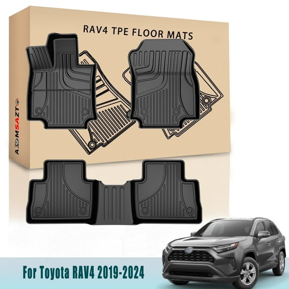 AOMSAZTO Floor Mats Fit for Toyota RAV4 Hybrid 2019-2024,All Weather Protection TPE Custom Fit Car Floor Liners Waterproof Mats,1st & 2nd Row Automotive Floor Mats-Black