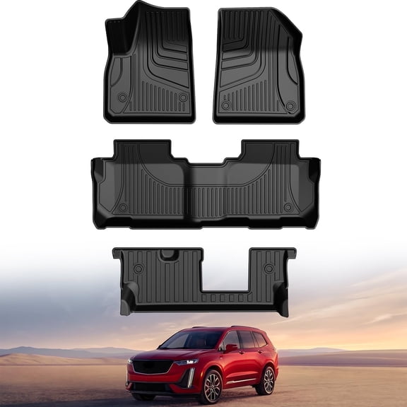 AOMSAZTO Floor Mats Fit for Cadillac XT6 2020-2026-All Weather Car Floor Mat Non-Slip TPE Rubber Floor Liner - 1st & 2nd Row Liner Automotive Floor Mats-Black