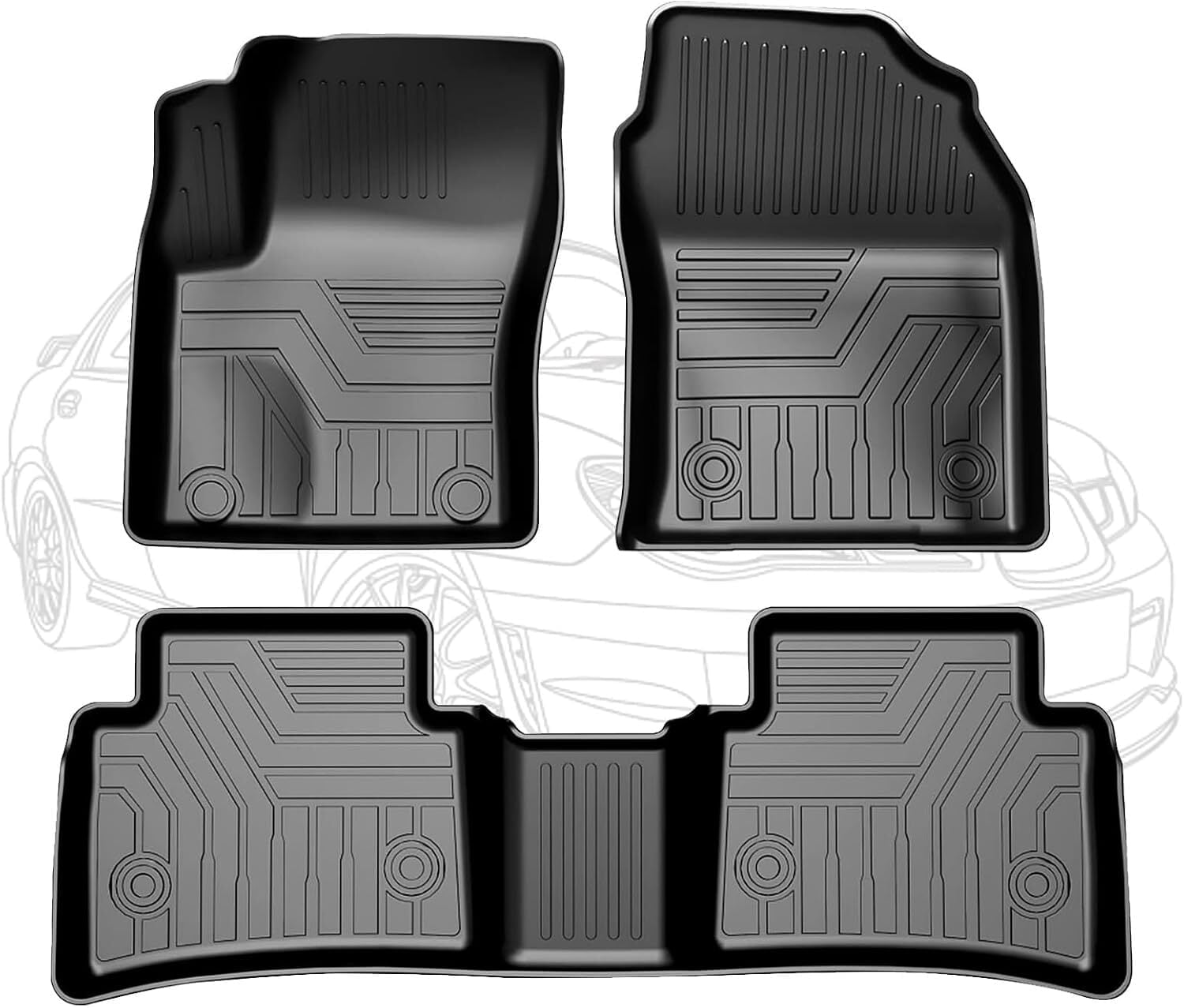 3D All-Weather TPE Floor Mats For 2016-2024 Chevrolet Malibu – Black Rubber Liners (2 Front + 1 Rear)