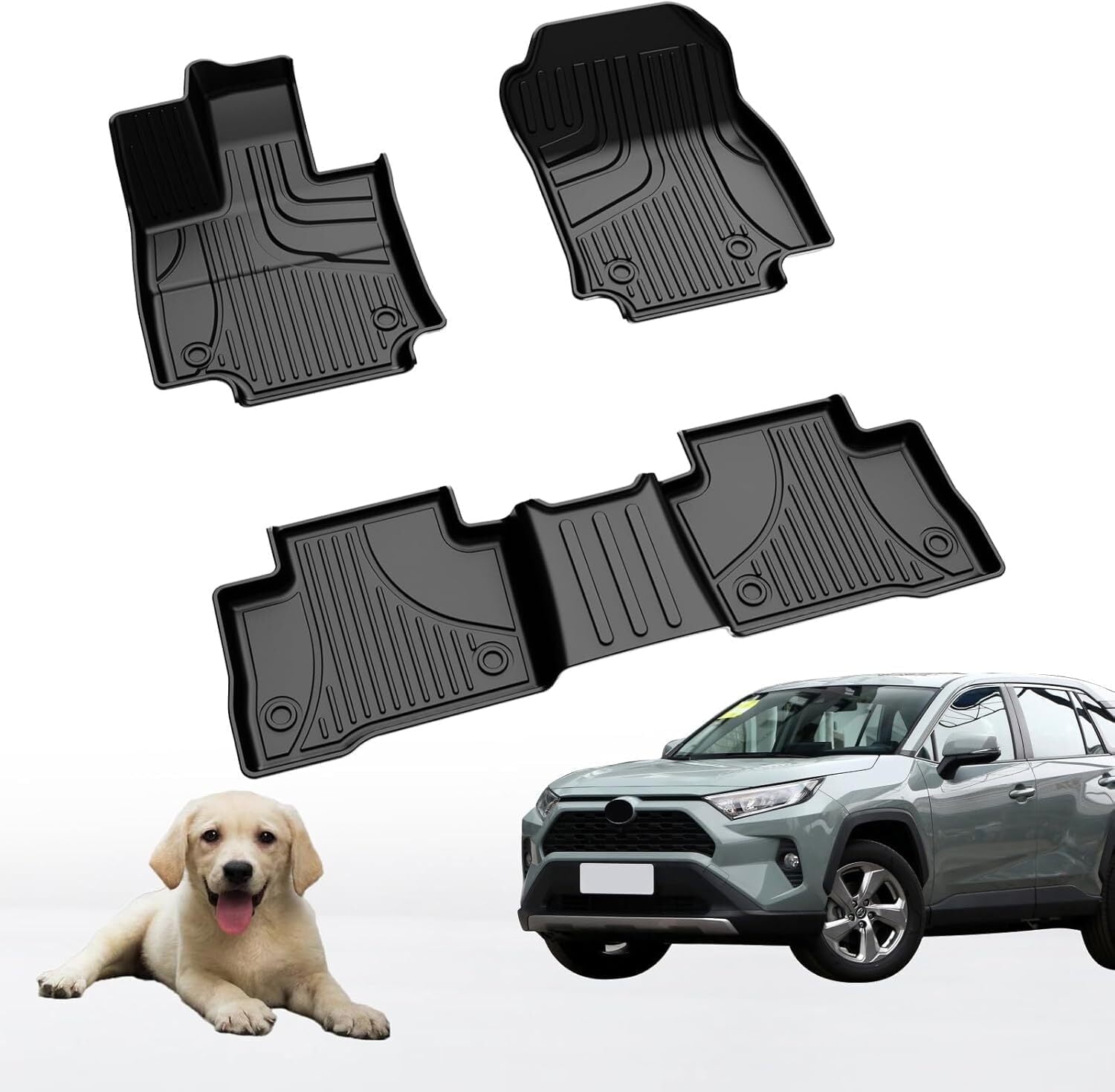 AOMSAZTO Floor Mats Fit for Toyota RAV4 Hybrid 2019-2024,All Weather Car Floor Mat Non-Slip TPE Rubber Floor Liners - 1st & 2nd Row Automotive Floor Mats-Black