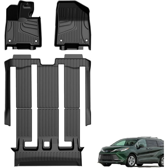 AOMSAZTO Floor Mats for 2021-2025 Toyota Sienna 7-Seat (without Vacuum & Fridge Box)-All Weather Protection Liner for Toyota Sienna Custom Fit Car Accessories,Black