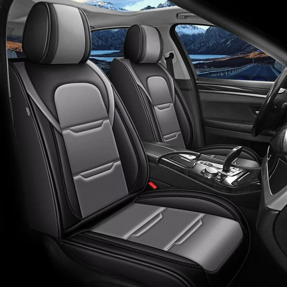 AOMSAZTO Car Full Seat Covers Fit for Chevy/Chevrolet Equinox 2007-2024 2025 Faux Leather Waterproof Automotive Seat Cushion(2 Row 5 Seat,Black&Grey)