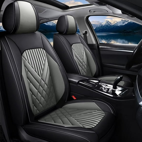 AOMSAZTO Car Full Seat Covers Fit for Ford Taurus 2010-2019 Leather Waterproof Protectors Automotive Seat Cushion(2 Row 5 Seat,Black&Grey)
